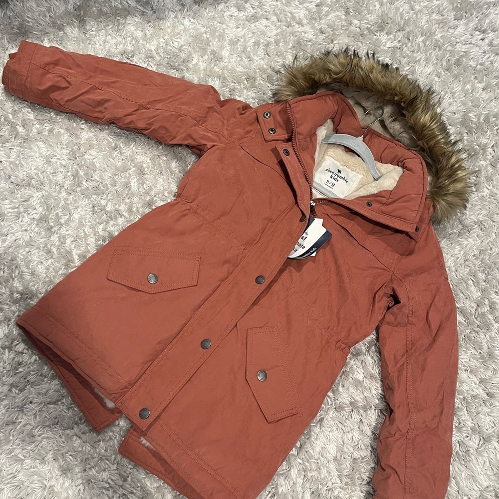 Abercrombie Kids Rust Ski Jacket with Faux Fur Hood